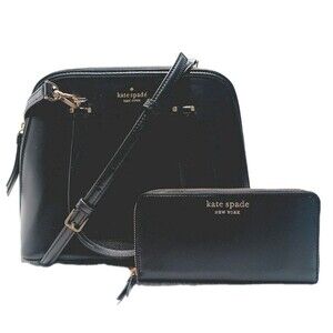 Kate Spade Black Leather Medium Crossbody Bag and Wallet Set